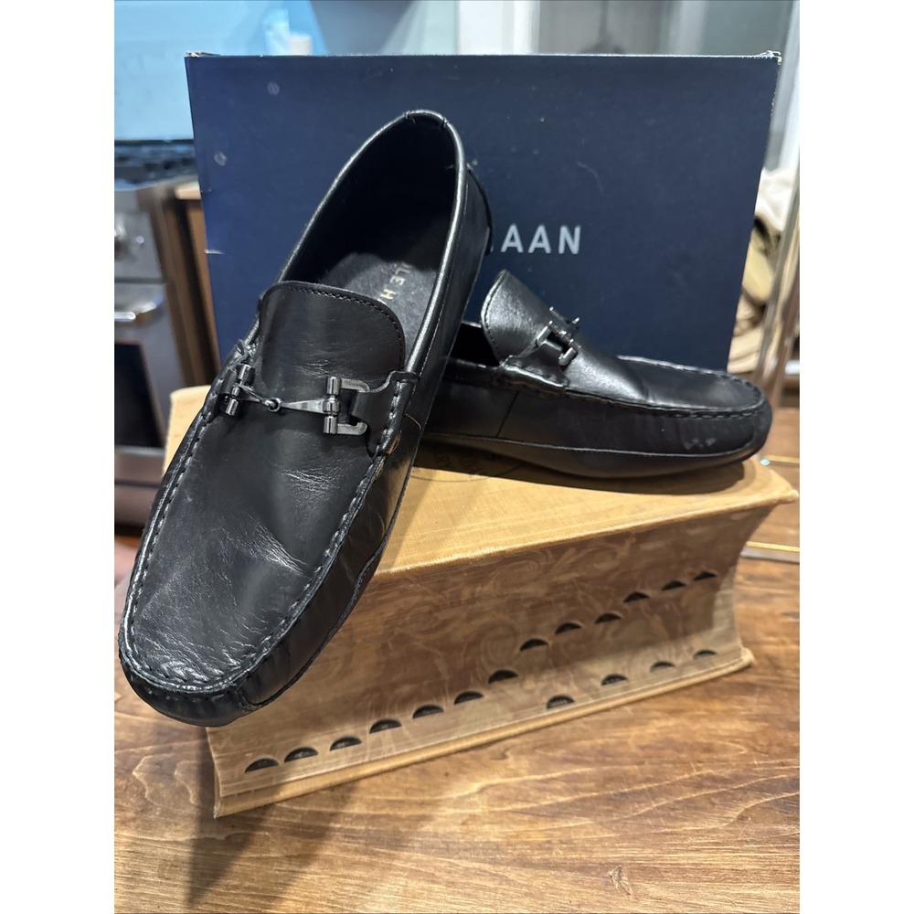 Cole Haan Grand.OS Shoes Men 8.5 Black Leather Horse Bit Slip On Loafer Driving